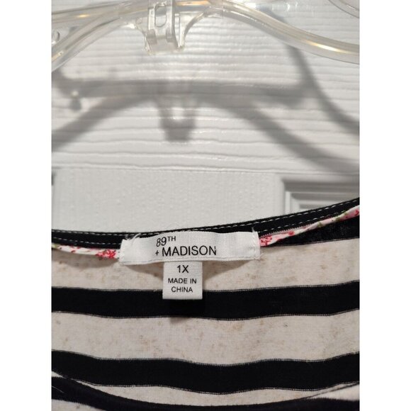 89th + Madison‎ Striped Shirt Women Plus Size 2X Short Sleeve Linen Blend - Picture 4 of 8